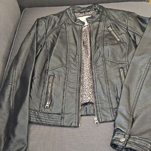 Maurices Black Leather Biker Jacket with Smooth Finish and Fitted Silhouette